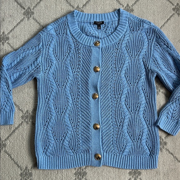 Talbots Sweaters - Talbots  Blue Chunky Knit Cardigan Sweater with Gold Buttons